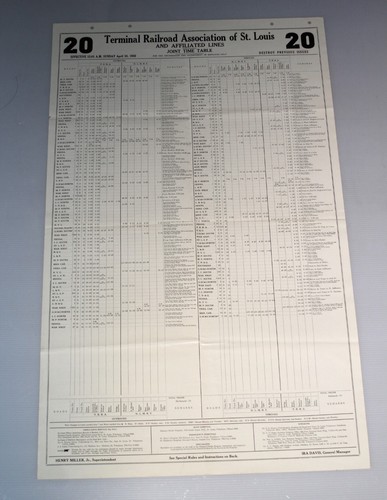 Terminal RR Assoc. (TRRA) of St. Louis Time Table #20 Effective April 30, 1950