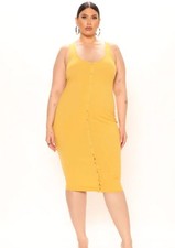 Fashion Nova Allis Women Mustard Ribbed Tank Midi Dress Size L