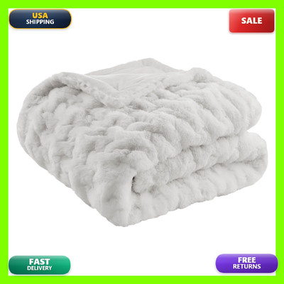 Madison Park Ruched Luxury Throw Premium Soft Cozy Brushed Long Faux Fur For