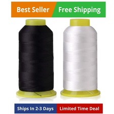 T70 69 Bonded Nylon Sewing Thread - 1500 Yard Spool - White Black 2PCS