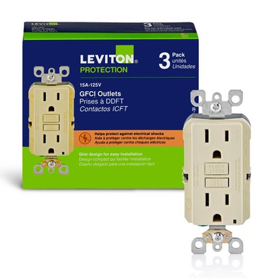 #ad Leviton GFNT1 03I Ivory 15A 125V Thermoplastic Self Test GFCI Receptacle $49.35