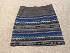 Ibex Skirt Womens Medium Gray Blue Merino Wool Fair Isle Nordic Stretch Waist