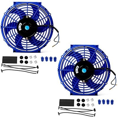 2PCS Slim Fan Push Pull Electric Radiator Cooling 12V 80W Mount 10 inch Blue