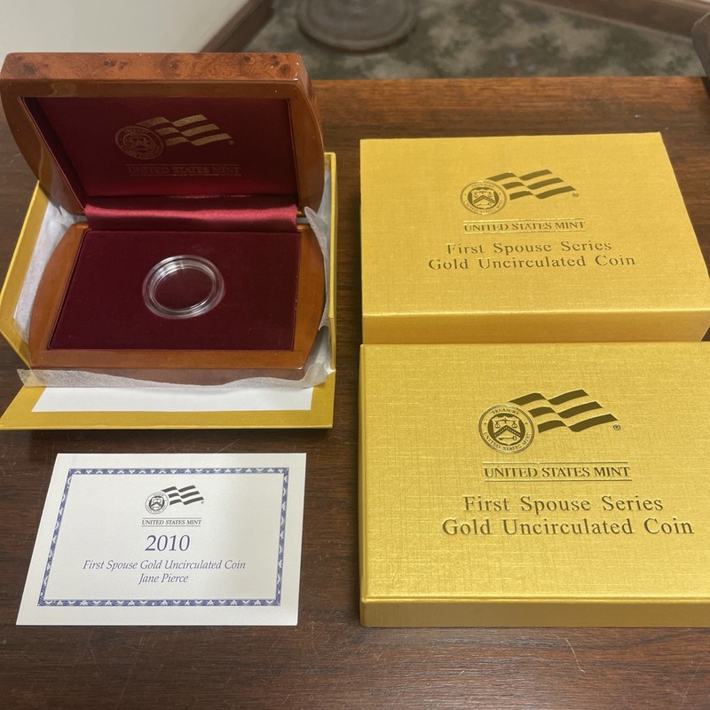 2010-W Unc $10 Gold Jane Pierce First Spouse BOX OGP and COA (X-65) NO Coins