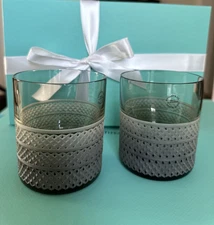TIFFANY&CO Diamond Point Grey Old-Fashioned Glasses Set of 2 RARE😍BNIB