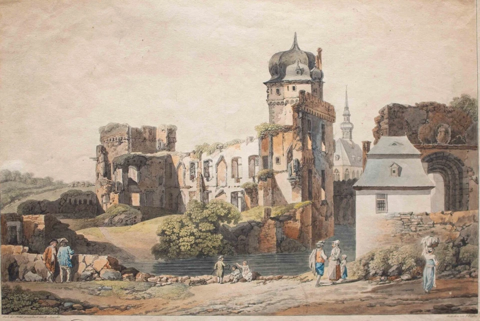Laurenz Janscha nach Andernach Burgruine Johann Ziegler color Radierung um 1790 - Bild 3 von 4