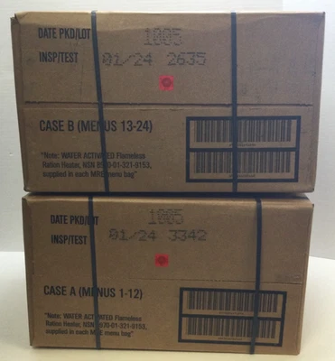 SOPAKCO MRE Case A/B, Menus 1–24, Sealed Military Ready To Eat Meals (INSP 2024)