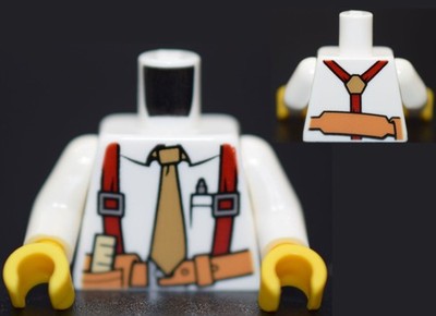 LEGO Minifigure Torso Builder Contractor White Shirt Tie Suspenders Tool Belt