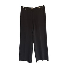 St. John Sport Black Wide Leg Trousers Dress Pants Gold Detail Size 8