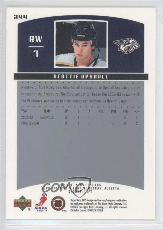 2003-04 Upper Deck MVP Scottie Upshall #244 - Image 2 of 2
