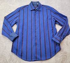 Robert Graham Button Up Shirt Mens XL Blue Stripe Paisley Flip Cuff Classic Fit