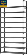Shoe Rack for Closet - 10-Tier Shoe Organizer with Hook Rack, Large-Capacity S