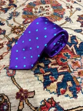 Ike Behar New York Purple Silk Tie Blue Polka Dot Designer Necktie