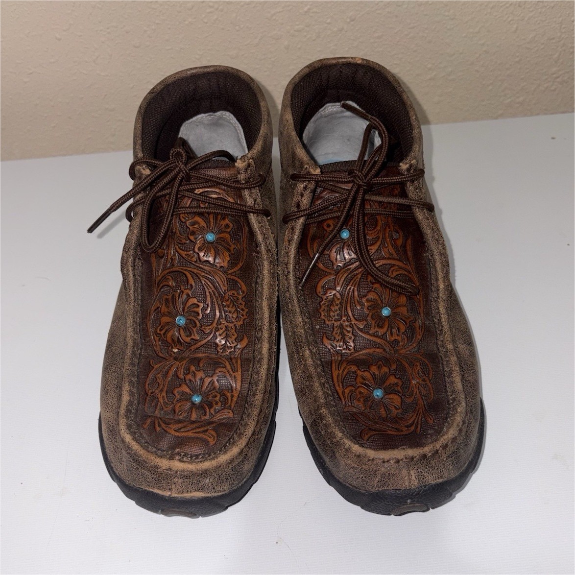 Twisted X Men's Brown Leather Chukka Ankle Boots Lace-Up Embroidered 7.5