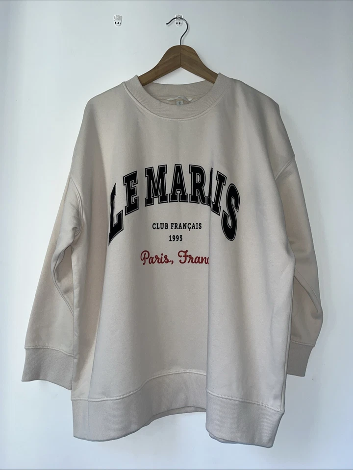 H&M Women’s Ivory Slogan Oversized Sweatshirt Jumper Size Large BNWT - Image 2 of 4