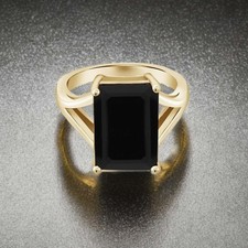 Black Onyx Ring 925 Sterling Silver With 18k Yellow Gold Plated Engagement Ring