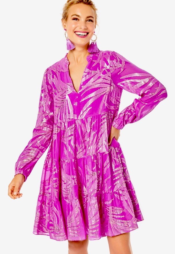 $298 Lilly Pulitzer Sarita Silk Dress Fuchsia Palm Leaf Gold Metallic Sz 2  NWOT | eBay