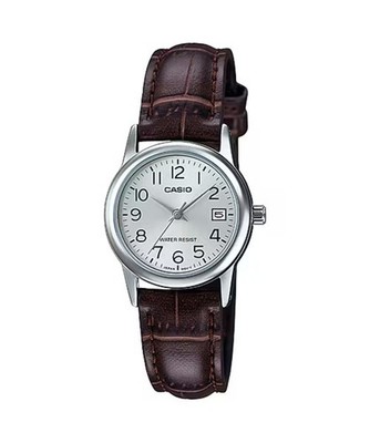 Casio Women s Silver Dial Watch with Brown Leather Band - LTP-V002L-7B