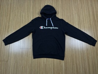 Champion Hoodie Schwarz Logo Print Kapuze Kängurutasche Größe M