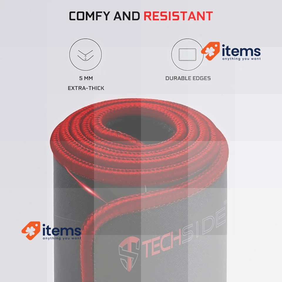 TechSide per Giochi Tappetino Speciale Forma XL Nero/Rosso 900X300X5mm Mouse - Immagine 3 di 4