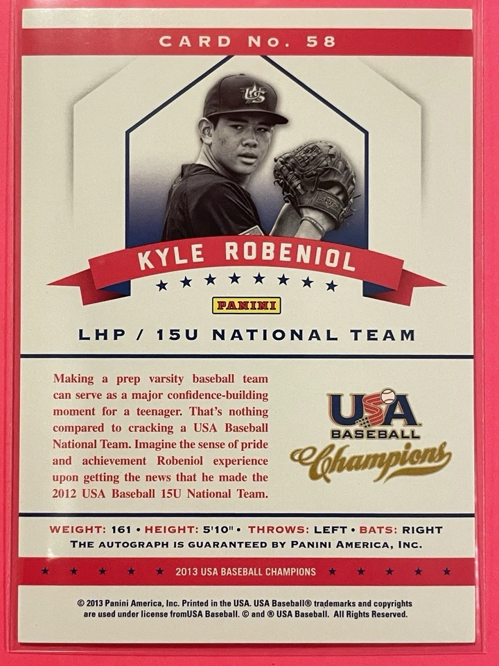 2013 Panini USA Baseball Champions Kyle Robeniol Auto Mirror Blue /25 #58 - Image 3 of 3