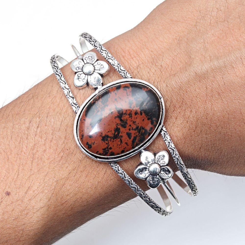 Mahogany Obsidian Gemstone Handmade Jewelry Cuff Bracelets 7''Adjustable