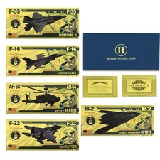 5pcs US Fighter Jets Gold Foil Banknote Set - Sammlerbanknote F-16 F-22 F-35