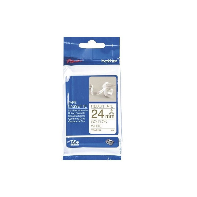 Cartouche Brother TZe-R254 ruban tissu blanc or 24mm étiqueteuse P-touch