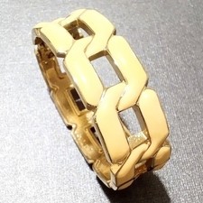 Cream Enamel Gold Tone Link Design Hinged Bangle Bracelet