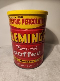 Vintage Fleming’s Coffee 16oz Advertising Tin Elec. Percolators KC MO.