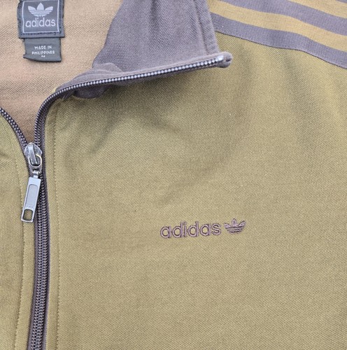 Adidas Jacket Mens Medium Green Brown Full Zip Trefoil Three Stripes Track Coat - Picture 5 of 11