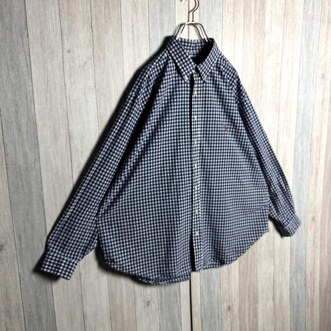 POLO Ralph Lauren 2XL Navy Gingham Check Button-Down Shirt, Vintage, Excellent image 3