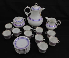 Antique KPM Carl Tielsch CT Circa Late 1800's 22 Pieces Art Deco Striped Tea Set