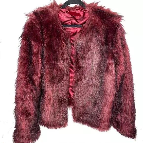 Charlotte Russe Faux Fur Coat Jacket Burgundy Women s Faux Fur