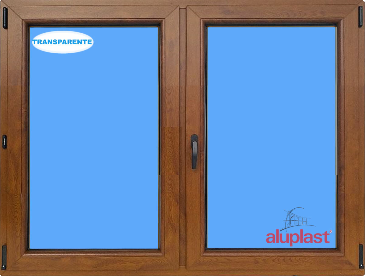 VENTANA PVC 1200x1000 ROBLE DORADO OSCILOBATIENTE 2 HOJAS VIDRIO TRANSPARENTE