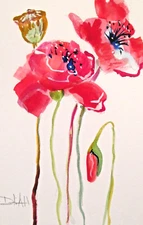 oriental poppies by Delilah floral flower 9x6 watercolor painting