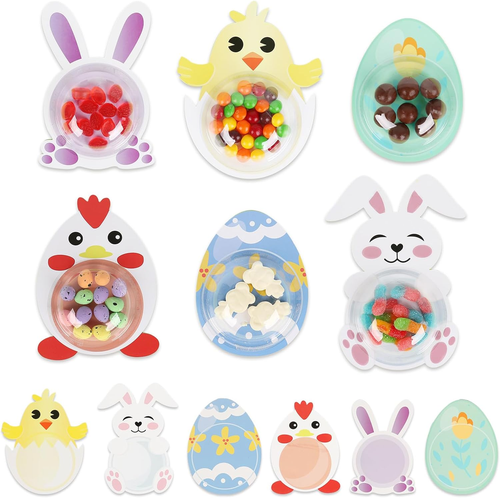 24 Pack Easter Cards for Kids Classroom, DIY Bunnies Eggs Chick Candy Cards with