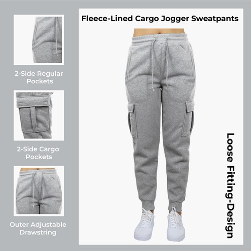 Women's Loose-Fit Fleece-Lined Cargo Jogger Sweatpants (Sizes: S-2XL) NEW - Picture 15 of 24