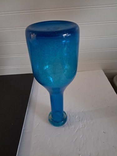 Vintage Murano Pulegoso Blue Art Glass Bottle Decanter 10" No Stopper Pier One - Picture 5 of 19