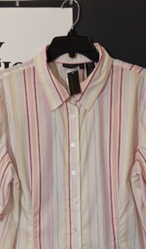 Attention Stretch Striped Shirt Button-Up collared Womens Multicolor Size XL - Picture 2 of 6