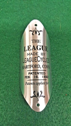 League Bike Badge Patented 1892 Acie Etched Aluminum League Cycle Hartford Conn - 第 1/6 張圖片