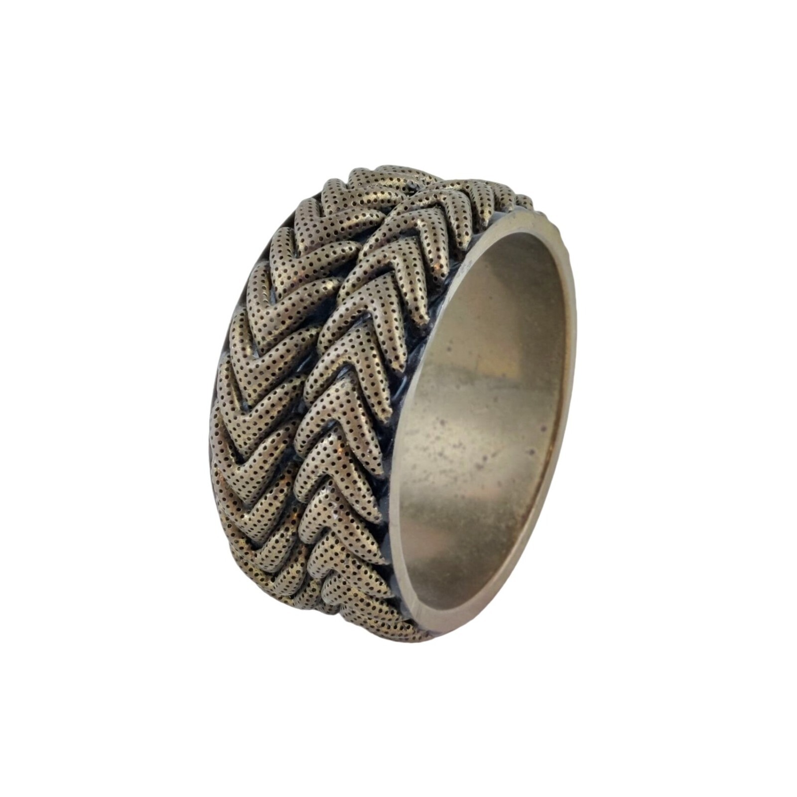 Double Row Brass Bangle Bracelet with Chevron Weave Braid in Vintage Boho Style-image
