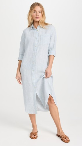 $198 FAHERTY Laguna Linen Maxi Dress | Ocean View Stripe | Large