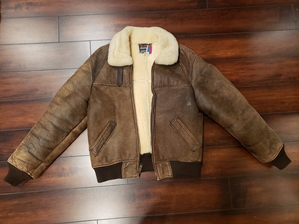 Schott B-6 Sheepskin Brown Leather Flight Jacket Men's Size