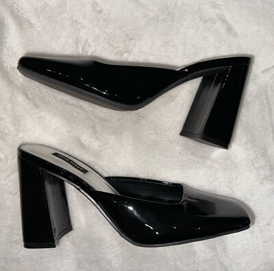 NINE WEST BLACK PATENT SQUARE HEELS SHOES SIZE