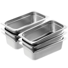 6 Pack 4" Deep Steam Table Pans Hotel Food Prep Pan Stainless Steel 1/3 Size
