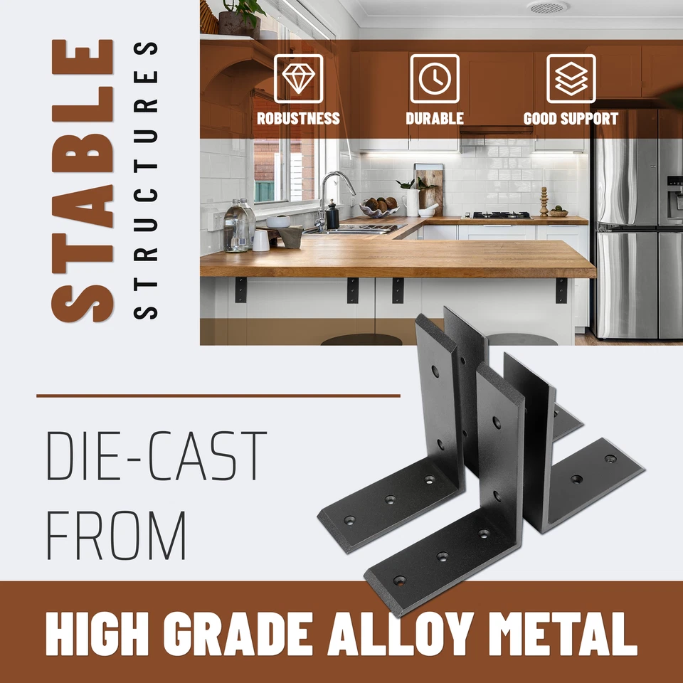 4 сверхпрочных черных стальных поддерживающих кронштейна 6 x 8 дюймов для столешницы! Corbel лот L полка - Изображение 2 из 4