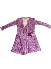 Lilly Pulitzer Pink Geometric Print Karlie Romper XXS Long Sleeves  Tie Belt