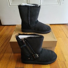 UGG Australia Youth Shoes K Blaise Black 1004138K Sheepskin Side Zip Boot Size 4