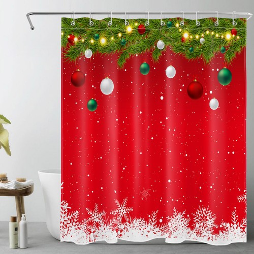 Green Pine Branches Red Xmas Ball Winter Shower Curtain Set for Bathroom Decor - Bild 17 von 19